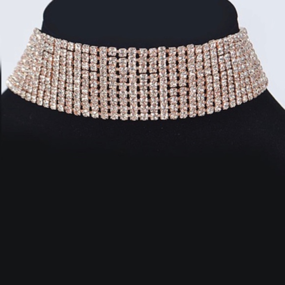 Gold bling Rhinestone choker fashion statement necklace